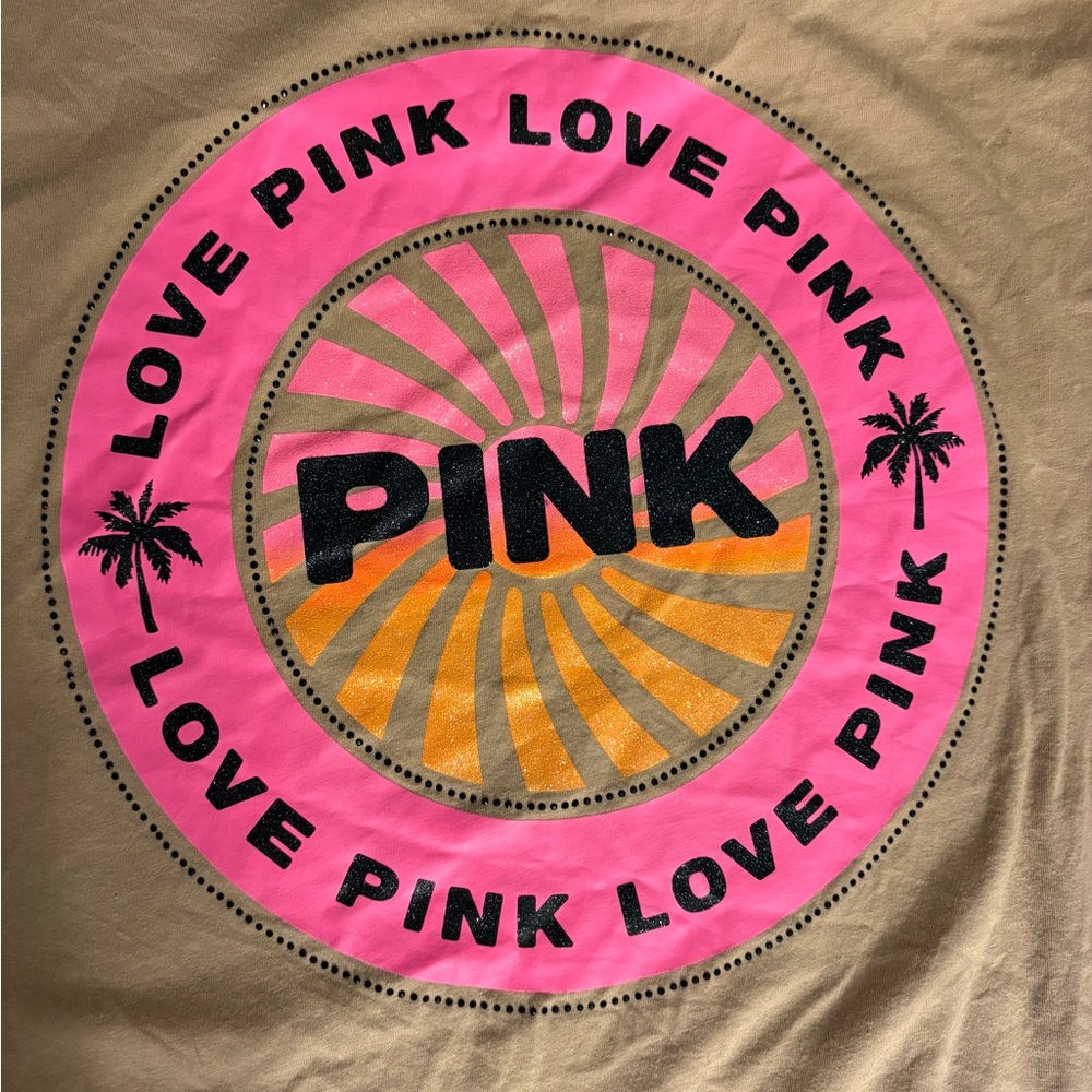 PINK Victoria's Secret Mocha Latte Tropical Campus Bling Tee L